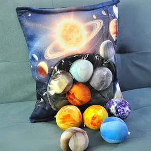 Space Planet Throw Pillow Solar System Universe Planet Image Decorative Cushion Round Pillow Case 3D Home Decor Pillows with 9 Balls