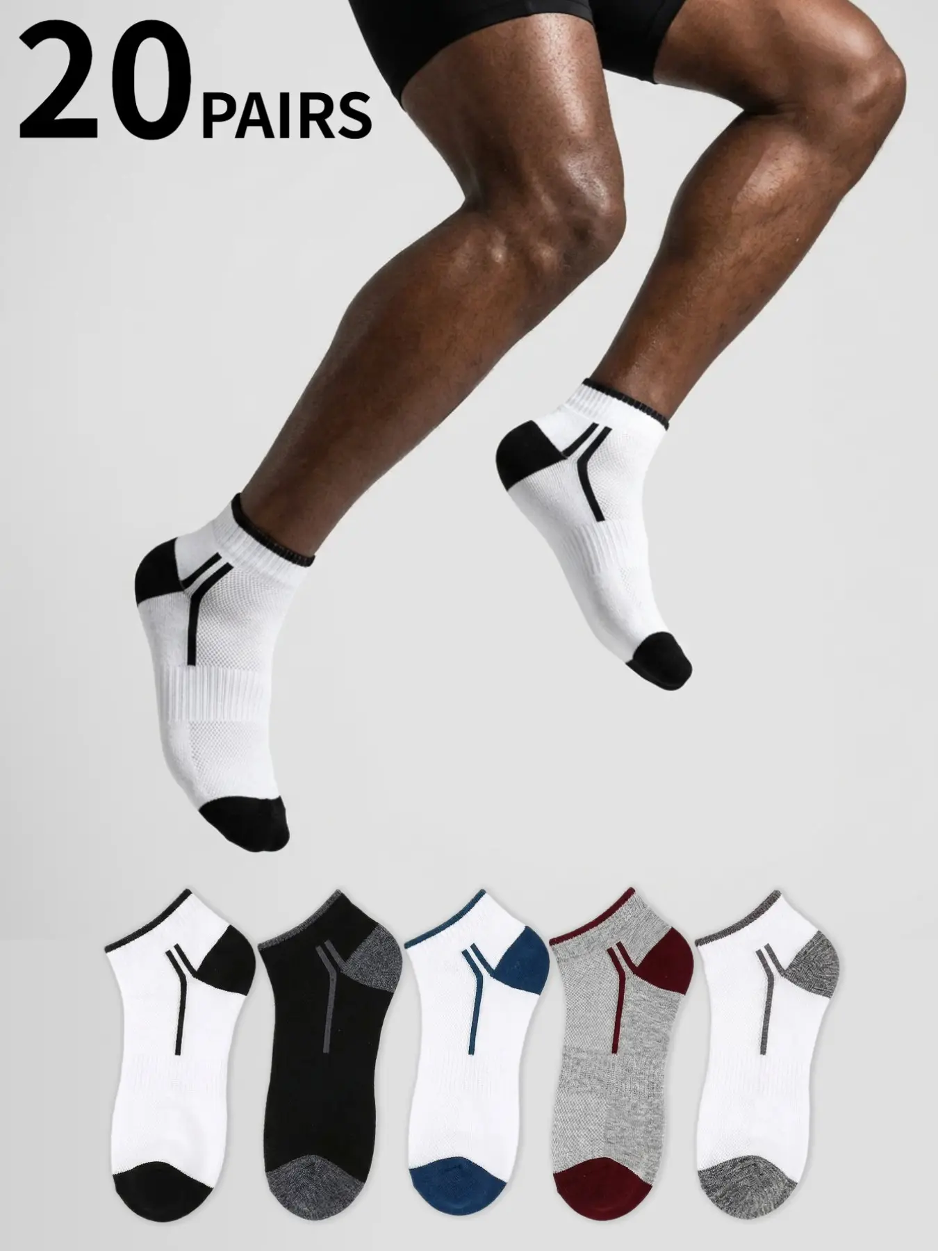 20 pairs of unisex ankle socks, breathable and quick-drying, perfect for year-round athletic wear and everyday use, All Season Socks
