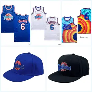 Basketball Jersey Yosemite #6 TUNE SQUAD Movie Hip Hop Embroidery White Blue Neon Snapback Hat Adjustable