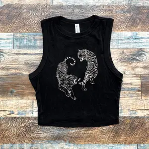 Retro Tiger Micro Ribbed Tank, Vintage Animal Tank Top, Classic Streetwear Tank, Bold Wildlife Design, Y2k Crop Tank Top