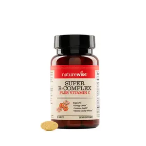 NatureWise Super Vitamin B Complex for Women and Men - with Vitamin C, Folic Acid Biotin B1 B2 B3 B6 B12 - Support Cellular Energy & Mental Clarity - Vegan, Gluten & Dairy Free, Non-GMO - USA Manufactured