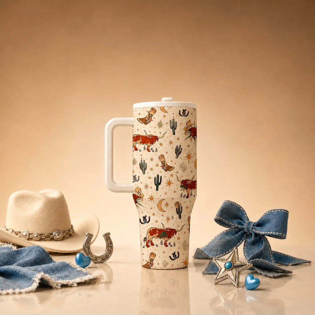 40oz Western Cowboy Style Insulated Cup, Mug, Stainless Steel Vacuum Flask, 24h Cold, 12h Hot, Ideal for Portable Travel, Daily Use, Gift for Cowgirl Lovers, Insulated Drinkware