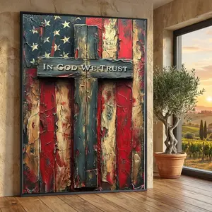 [sale off up to 40%] [Frame Canvas] Rustic American Flag Canvas Art, In God We Trust, Living Room, Bedroom, Dining Room