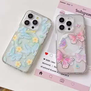 This butterfly-shaped transparent magnetic phone case features a beautiful design, is compatible with iPhones, and is made of TPU material for shock and drop resistance.