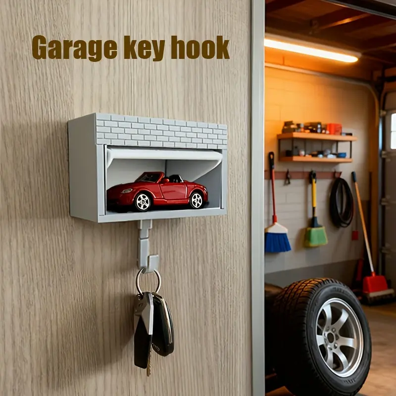 Creative stress-relieving garage toy, a creative stress-relieving gift for car enthusiasts, Multifunctional Wall-Mounted Car Garage Key Holder Decor Organiser