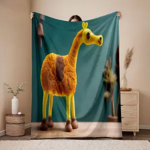 1pc 280gsm  "Cozy Flannel Blanket with Cute Illustrated Giraffe Design for Kids Room Decor or Snuggly Living Room Accessory, Soft and Warm Throw Blanket for All Seasons"
