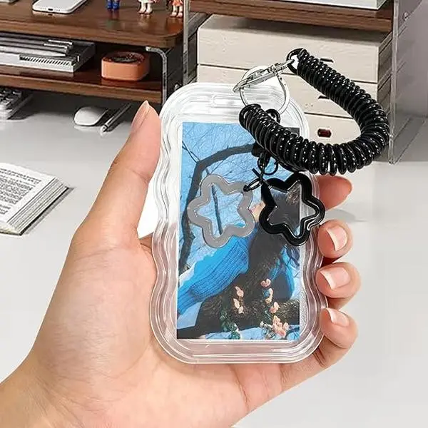 Transparent Card Holder with Key Ring, 1-Count Durable Protective Sleeve for Student ID, Meal Cards, Office Supplies and Badge Holder(black)