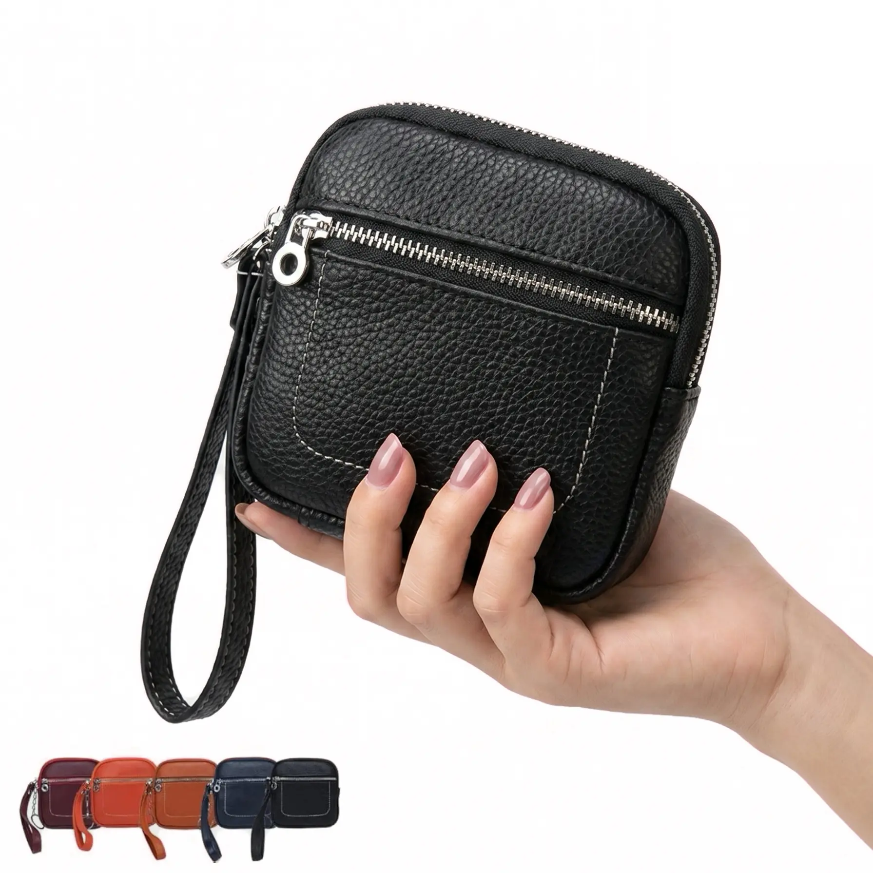 Square Leather Mini Card Wallet Coin Purse, Portable Solid Color Zipper Lock Money Bag, Unisex Small Case Organizer, Coin Pouch for Daily Use,Gift for Mom