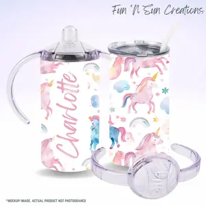 Unicorn Sippy Cup - Custom Name - 12oz Stainless Steel Reusable Drinkware Tumbler Vacuum Flask
