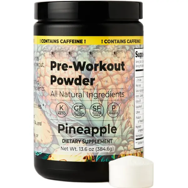 Pre Workout Powder with Caffeine & Electrolytes, Magnesium, Potassium, Sea Salt & L Citrulline, Sugar Free Preworkout Drink Mix for Energy & Hydration, Pineapple Flavor, 30 Servings
