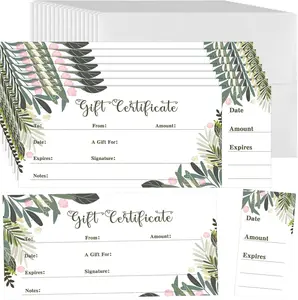 Gift Certificate  50 Sets  Business with 50 Pcs Envelopes Blank Gift Certificate Cards with Name and Address Rustic Beauty Salon Restaurants Birthday