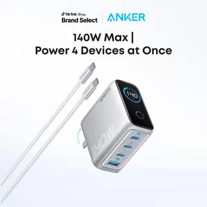 [Spotlight Live] Anker 140W Laptop Charger, 4-Port Multi-Device Charging, 140W Max USB-C Charger, Advanced GaN Power, Intuitive Touch Controls, for MacBook, iPhone 16 Series, Galaxy, Pixel, and More