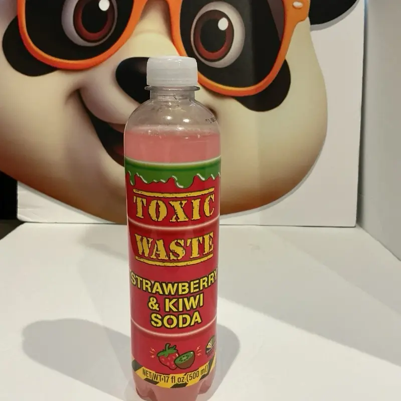 Toxic Waste Fruity Bottled Non-Alcoholic Strawberry-Kiwi Flavored Fruit Flavor Soda Beverage, Bottled Fruit Flavor Soda