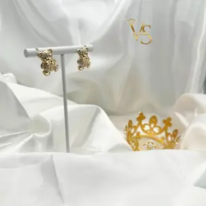 Valdes Luxury Bear Zirconia Earrings Gold Plated 14K Cute Bear Design