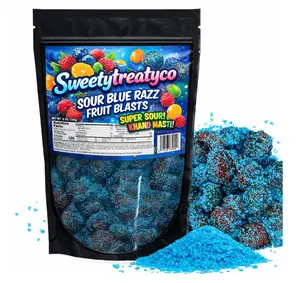 Sweetytreatyco Sour Blue Razz Fruit Blasts 6 OZ Super Sour Tangy Candies Sweet Bonbon Viral Snack Candy Bag