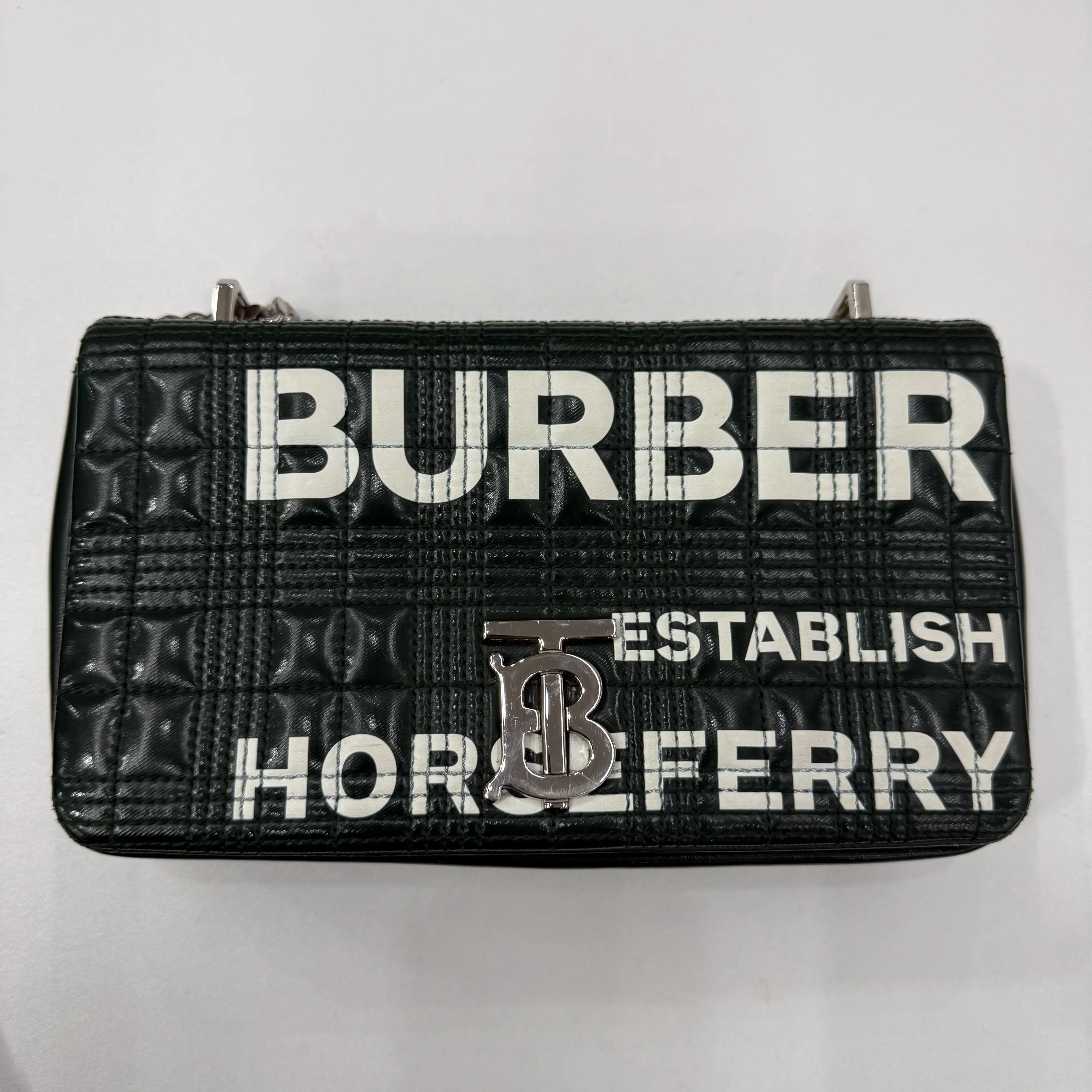 Pre-owned BURBERRY Pre‑owned｜100% Authentic Burberry, Black Quilted Smooth Leather, TB Hardware Logo Print Crossbody Chain Handbag