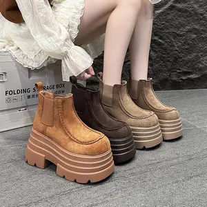 Autumn New Woman Platform High Heel Sneakers Shoes Chunky High Top Sneakers Fall Shoes Lady Short Ankle Boots Casual Outdoor Walk Shoes