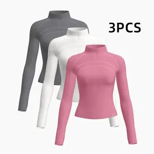3Pcs women's BBL Zip up Sports Yoga Jacket Outfits Stretchy and Breathable material for work out jogging and outdoor activities