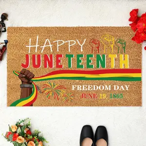Happy Juneteenth Coir Style Diatomaceous Earth Bath Mat Freedom Day Absorbent Quick Dry Floor Mat Non Slip Soft Rubber Backing Decorative Entryway Rug for Bathroom Kitchen Porch Black History Month Pride Decor Indoor Waterproof Washable Door Mat Gift