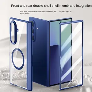 Fin For Samsung Galaxy Z Fold 7 electroplated magnetic case with integrated tempered glass front film anti-fingerprint phone case