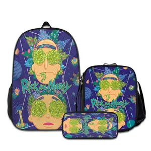 Rick-and-Morty-3PCS Backpacks for Girls Set, Cute School Backpack for Girls Boys with Lunch Box and Pencil Case, Aesthetic Bookbag for Teens, Lightweight Classic Backpack for Travel, Work, Picnic A-0715