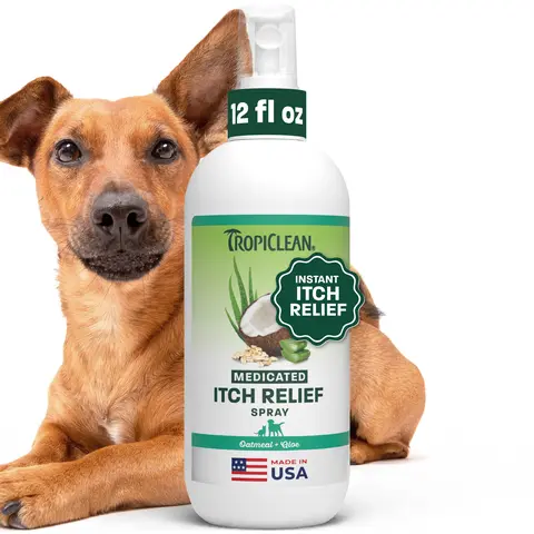 TropiClean Aloe + Oatmeal Medicated Itch Relief Spray, Deodorizing Dog Perfume with Soothing Aloe, 12oz