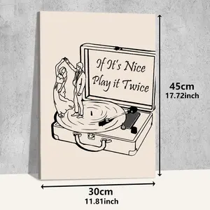 Retro record player dance music canvas framed wall decoration, stylish music room art, suitable for living room, bedroom, office.