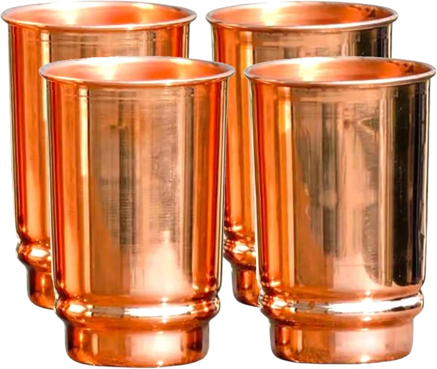 Pure Copper Tumblers Set of 4 | 350ml (11.8oz) | Handmade Ayurvedic Drinkware for Health & Wellness | Travel Copper Cups