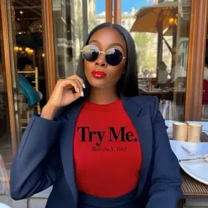 Pre Order T Shirt - Stylish Red Tee with Bold "Try Me" Text by Malcolm X 1963 Design Tshirt Fashion Top