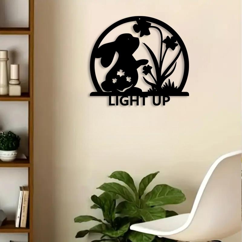 1pc Charming Floral Bunny Metal Wall Art, Charming Floral Bunny Statue Mural, Perfect for Living Room, Garden, Zoo Corner Decor, Christmas Decor, Ideal Gift for Animal Lovers