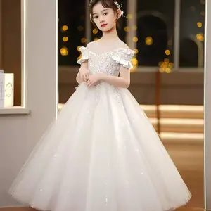 Girls Princess Dress Red Sequin Mesh Bow Star Decorations Ideal for Wedding Flower Girls Birthday Parties Christmas Gatherings Elegant Crew Neck Flutter Sleeves