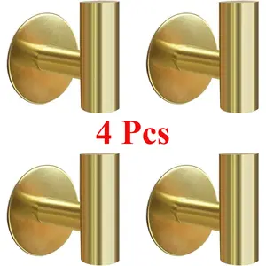 4 Pcs Towel Hooks, Brushed Gold SUS 304 Stainless Steel, Self Adhesive Coat Robe Hooks for Bathrooms Kitchen Waterproof Wall Hooks
