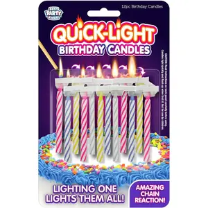 BEST PARTY EVER! Quick Light Birthday Candles - Lighting One Candle Lights Them All - Amazing Chain Reaction Candles - Multi-Color - 2-Pack (24 Candles)