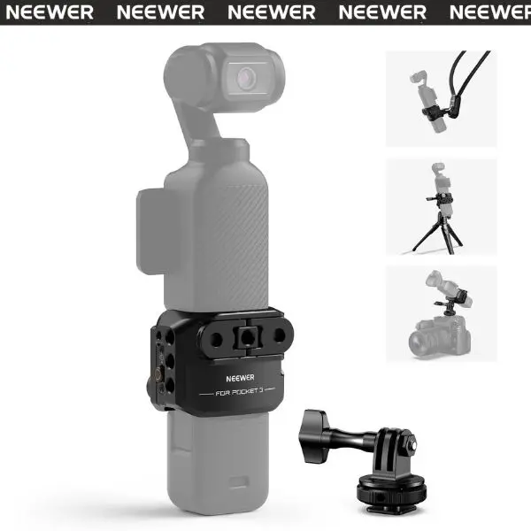 NEEWER AC009 Pocket 3 Cage & Action Camera Adapter, Compatible with DJI Osmo Pocket 3 Magnetic Mount, Aluminum Alloy Rig with 1/4" Thread and Cold Shoe for Extension Accessories