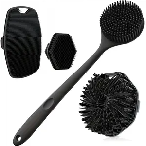 4 Piece Bath Brush Set, Soft Exfoliating Long Handle Body Brushes, Silicone Bristles, Back Face Full Body Scalp Massage, Deep Cleaning, Shower Scrubber