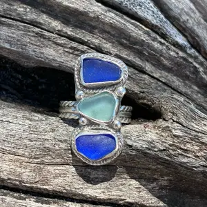 Mendocino Blue Sea Glass Ring – Sterling Silver – Size 8.25