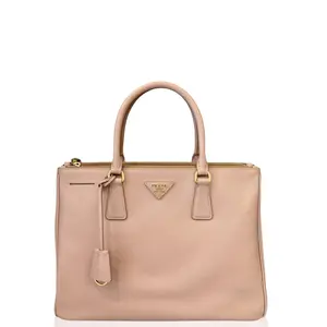 Pre-owned PRADA Leather tote bags Large Galleria Double Zip Tote Saffiano Calfskin Light Pink (qy012626g4)
