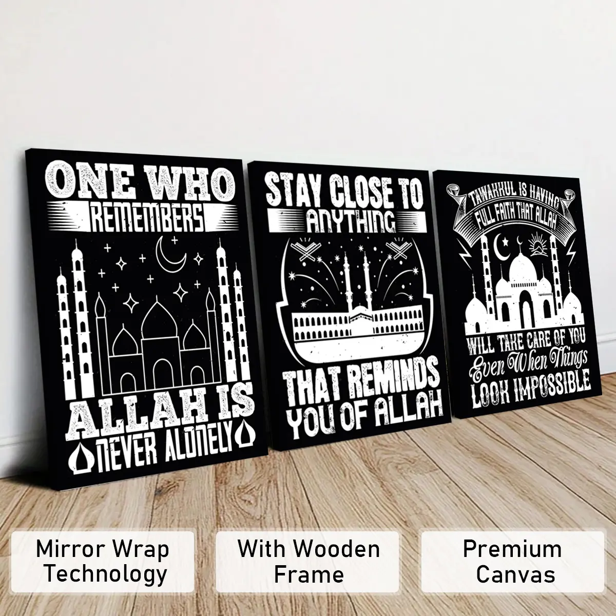 3 Counts Wooden Framed Canvas, Islamic Religious Quotes Posters, Exquisite Poster, Perfect Living Room Decoration, Modern Art, Fashion Family Poster, Wall Art Decoration, Waterproof, Artwork