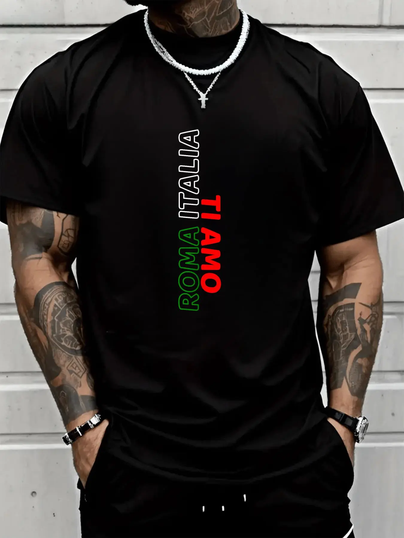 Menswear Unisex 100% Cotton Short-Sleeve Casual Loose Streetwear Graphic T-Shirt - Roma Italia Ti Amo Rome I Love You Souvenir Top for 2026 Valentine’s Day, Shortsleeve, Round Neck, Soft, Stylish