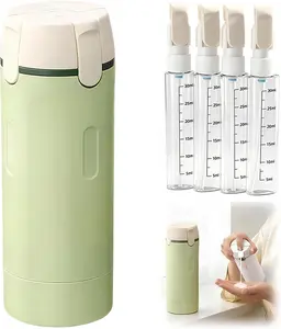 4 in 1 Travel Dispenser Bottle Leakproof Refillable 30ml Bottles for Toiletries Portable Containers for Shampoo Lotion Cosmetics Travel Essentials BPA-Free Food-Grade PETG Silicone Gasket Organiser matcha green & cream finish