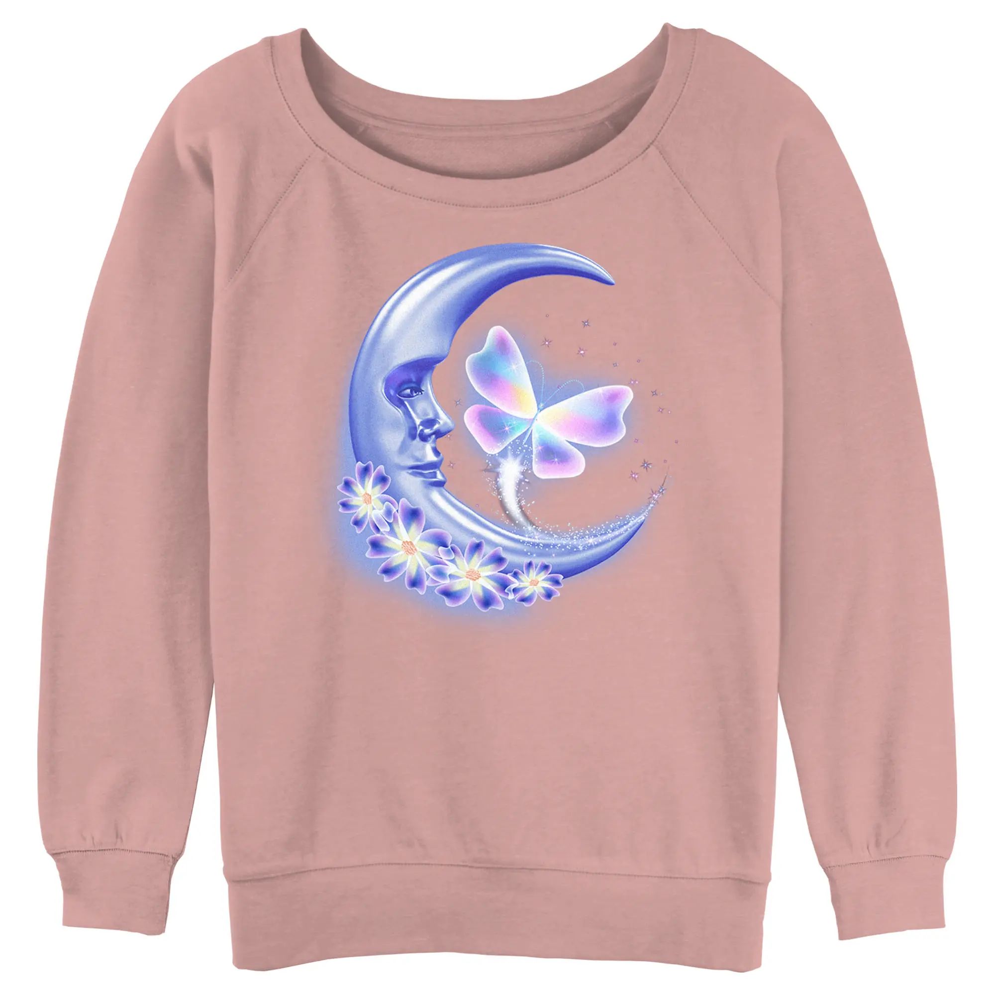 Juniors Womens Lost Gods Airbrushed Half Crescent Moon Sweatshirt