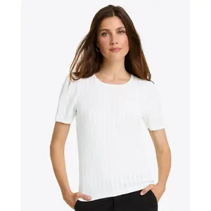 Short Sleeve Sweater in White Pointelle