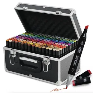 Artist Concepts Double Ended Alcohol Markers Dual Tip Markers with Metal Carrying Case Organizer, Black, 160 Pack