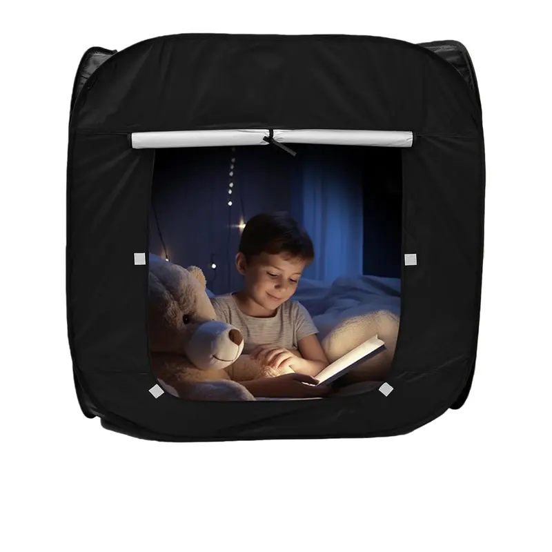 Kids' Portable Foldable Square Pop-Up Sensory Blackout Tent - Playhouse Design, Unisex Toy, Indoor Playhouse, Calming Effect, Bed Cover, Projector-Compatible, Construction, Decoration, Light-Play Ready, Cool Gift for 4-6 Years Olds (1 Count)