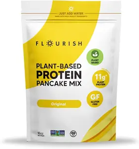 Flourish - Plant-Based Protein Pancake & Waffle Mix, Gluten-Free, Vegan, Non-GMO, All-Natural Superfood, High Protein & Fiber, Just Add Water - Original, 16oz