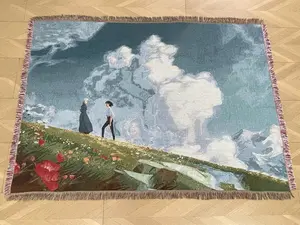 Ghibli Inspired Tapestry Blanket – Howl’s Moving Castle Aesthetic Wall Art – Woven Landscape Throw – Studio Ghibli Room Decor – Anime Gift