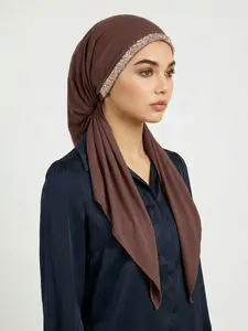 Women's Solid Color Rhinestone Decor Instant Hijab, Casual Breathable Muslim Hijab for Daily Wear, Elegant Fashion Muslim Accessories for Women