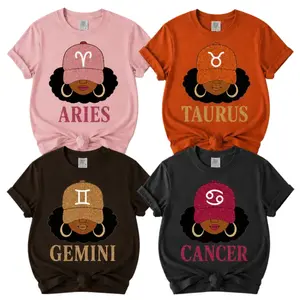 Comfort Colors Zodiac T-Shirt - Curly Hair Woman Wearing Glitter Baseball Cap With Astrology Symbol And Zodiac Name, All 12 Star Signs Available, Celestial Horoscope Tee For Women, Birthday Gift For Aries, Taurus, Gemini, Cancer And Astrology Lovers Tops