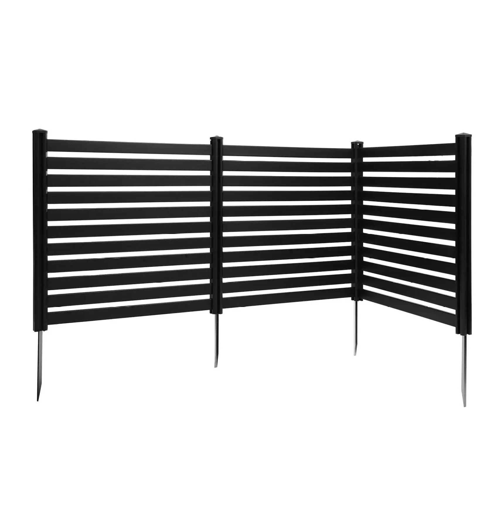 Outdoor Privacy Screen 3 Panel, 50x48in AC Fence, 27.6in Stakes, Pool Equipment Cover, Vinyl Privacy Fence Black Default