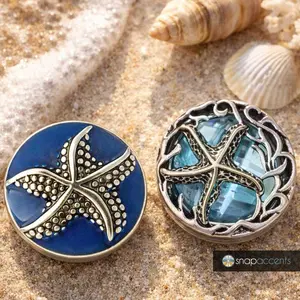Starfish Snap Jewelry Blue Ocean Ginger Charm, 18MM Interchangeable Snap Button, Fits Snap Bracelets, Necklaces, Keychains, Rings